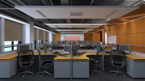 The modern office interior design 3d Illustration Stock Illustration