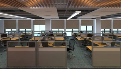 The modern office interior design 3d Illustration 스톡 일러스트