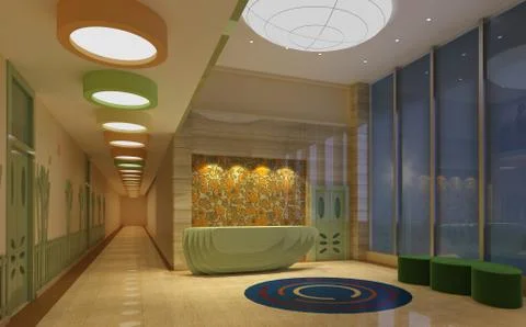 The modern office interior design 3d Illustration Stock Illustration