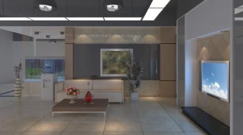 The modern office interior design 3d Illustration Stockillustratie