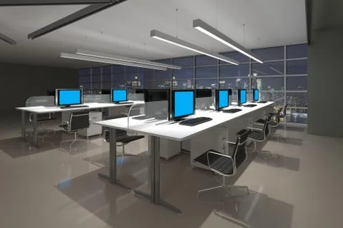 The modern office interior design 3d Illustration Illustrazione stock
