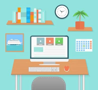Modern office interior with designer desktop Stock Illustration