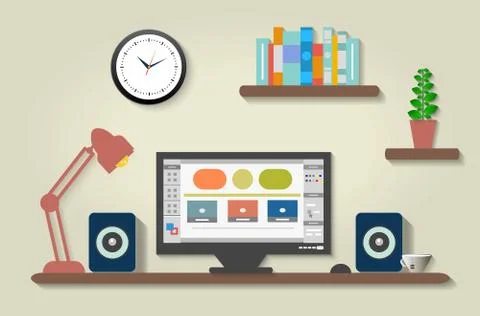 Modern office interior with designer desktop Stockillustratie