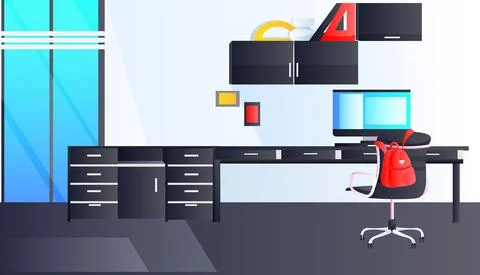 Modern office interior empty no people cabinet room with furniture horizontal Stock Illustration