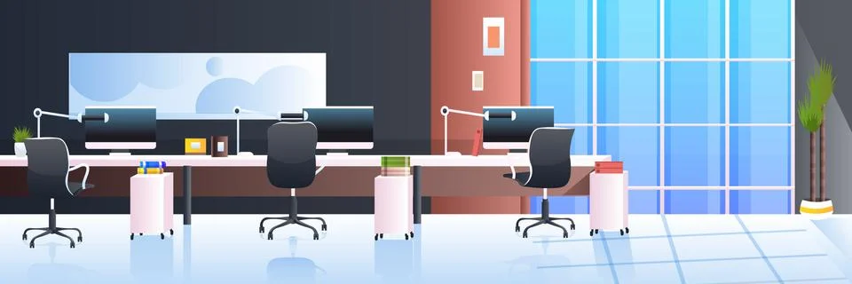 Modern office interior empty no people cabinet room with furniture horizontal Stock Illustration