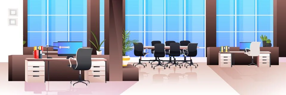 Modern office interior empty no people cabinet room with furniture horizontal Illustrazione stock