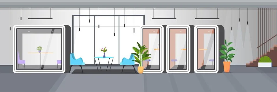 Modern office interior empty no people workspace with cabins Stock Illustration