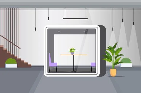 Modern office interior empty no people workspace in protective glass cabin Stock Illustration