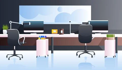 Modern office interior empty no people cabinet room with furniture horizontal Illustrazione stock