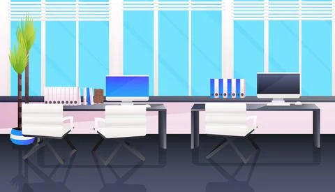 Modern office interior empty no people cabinet room with furniture horizontal Stock Illustration