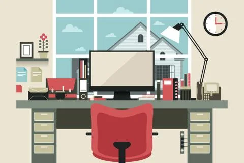 Modern Office Interior in Flat Design Stock Illustration