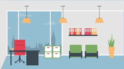 Modern Office Interior with Large Window and City View in Minimalist Design Stock Footage 341919994