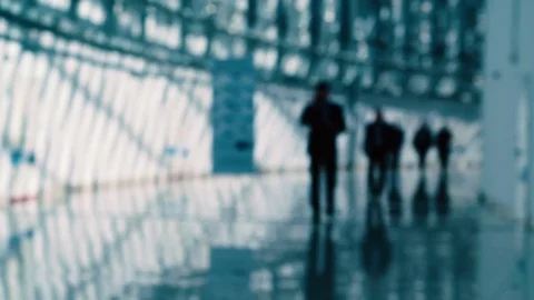 Modern office interior, moving crowd,silhouettes Stock Footage 73514502