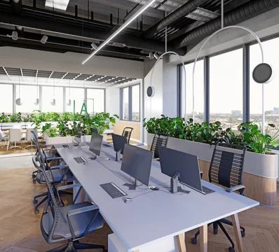 Modern office interior with plants. Stock Illustration