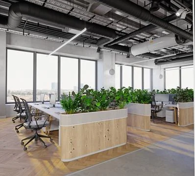 Modern office interior with plants. Stock Illustration