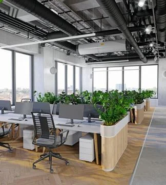 Modern office interior with plants. Stock Illustration