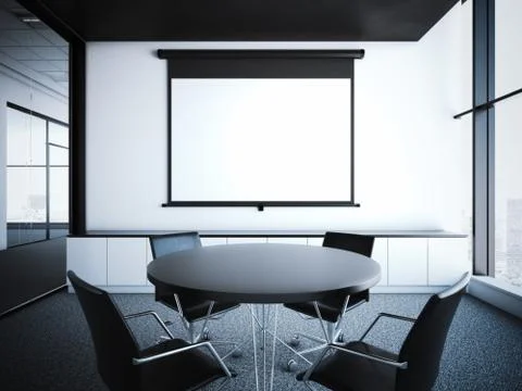 Modern office interior with projector screen. 3d rendering Stock Illustration