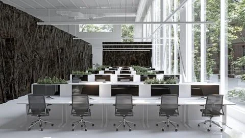 Modern office interior with rock feature Stock Illustration
