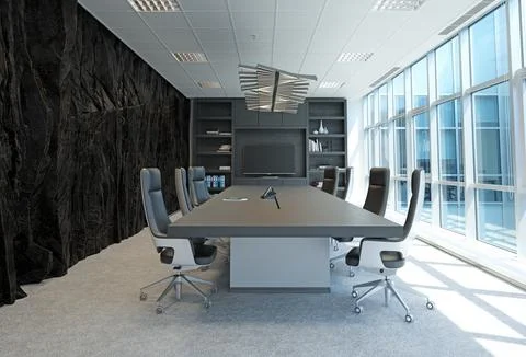 Modern office interior with rock feature Stock Illustration