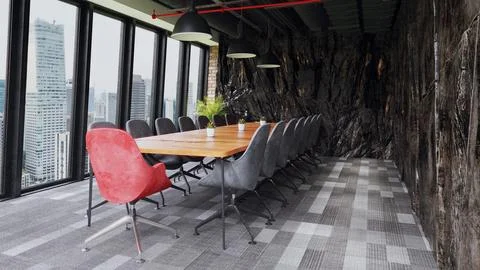 Modern office interior with rock feature Stock Illustration