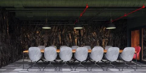 Modern office interior with rock feature Stock Illustration