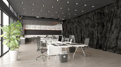Modern office interior with rock feature Stock Illustration
