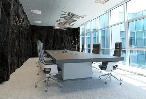 Modern office interior with rock feature Stock Illustration