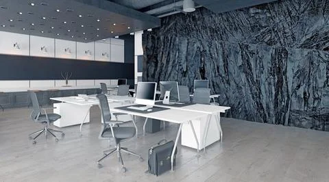 Modern office interior with rock feature Stock Illustration