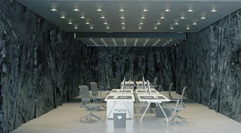 Modern office interior with rock feature Stock Illustration