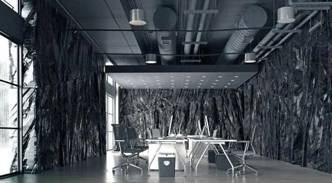Modern office interior with rock feature Stock Illustration
