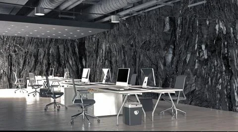 Modern office interior with rock feature Stock Illustration