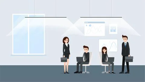 Modern office interior with workers poster Illustrazione stock
