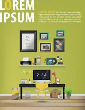 Modern office interior,work space. Illustrazione stock