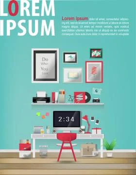 Modern office interior,work space. Stock Illustration