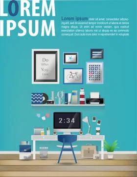 Modern office interior,work space. Stock Illustration