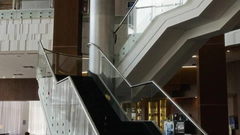Modern Office Lobby Interior Featuring Glass Staircase Stock Footage 343793889