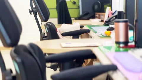 Modern Office with Many Empty Desks – Minimal Workplace Environment Stock Footage 319839396