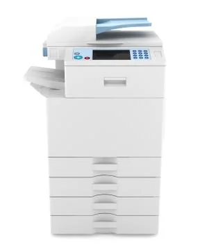 Modern office multifunction printer isolated on white background Illustrazione stock