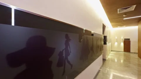 Modern office or building corridor passage with ambient lighting reflective.. Stock Footage 265848324