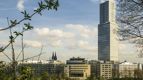 Modern office park with cologne cathedral in background Stock Footage 126715602