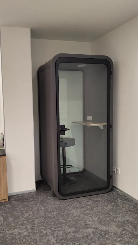 Modern Office Phone Booth for Private Calls and Video Meetings Interior Vertical Stock Footage 338199456