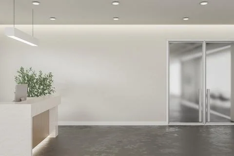 Modern Office Reception Area with Blank Wall Mockup and Glass Entrance Door Stock Illustration