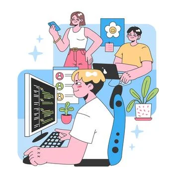 Modern office setting. Flat vector illustration. Stockillustratie