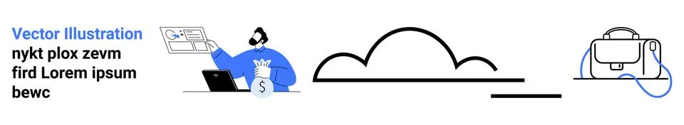 Modern Office Setup with Cloud Technology and Financial Growth Elements イラスト素材