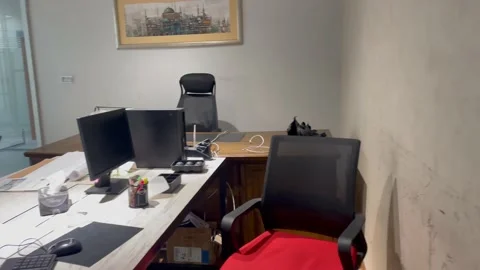 Modern Office Space Modern Office Interior Glass room with monitor Stock Footage 237552756