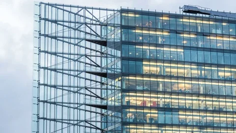 Modern office tower with working people timelapse Stock Footage 73990652