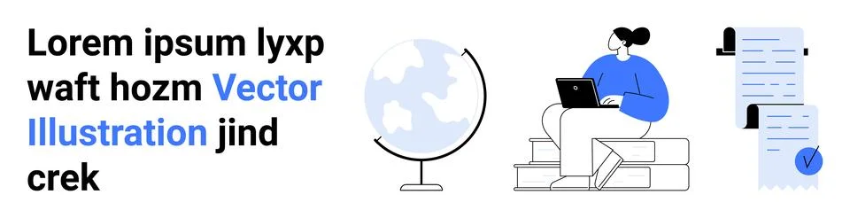 Modern Office Worker Utilizing Technology with Global and Document Elements Stock Illustration