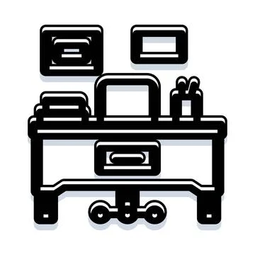 Modern office workplace desk with computer and documents Stock Illustration