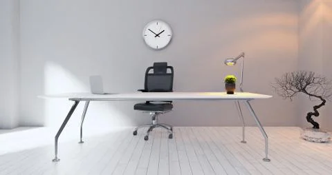 Modern office workplace with painted wall and watch realistic 3D rendering Stock Illustration