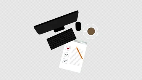 Modern Office Workspace with Computer Checklist and Coffee for Productivity 스톡 동영상 339780942